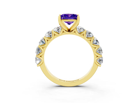 Yellow gold Princess Cut Tanzanite Prong Setting with Side Stones on a Pave Band_3