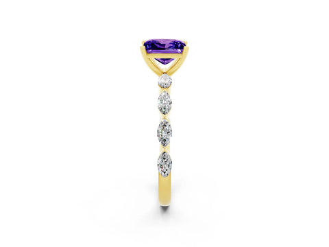 Yellow gold Princess Cut Tanzanite Ring with Marquise Side Stones and Prong Setting_2