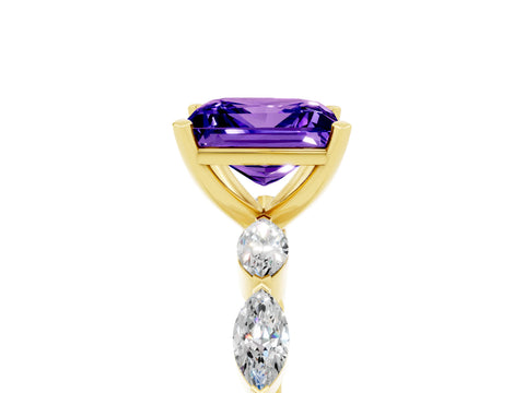 Yellow gold Princess Cut Tanzanite Ring with Marquise Side Stones and Prong Setting_5