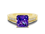 Yellow gold Princess Cut Tanzanite Ring with Milgrain Pavé Band and Four-Prong Setting_12