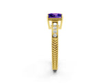 Yellow gold Princess Cut Tanzanite Ring with Milgrain Pavé Band and Four-Prong Setting_14