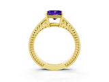 Yellow gold Princess Cut Tanzanite Ring with Milgrain Pavé Band and Four-Prong Setting_15