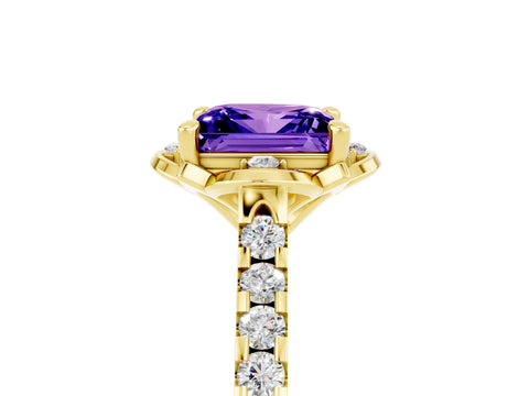 Yellow gold Princess Cut Tanzanite Ring with Pavé Band and Floral Prong Setting_5