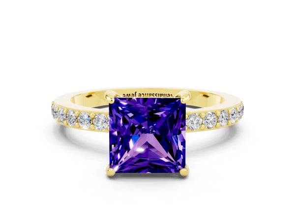 Yellow gold Princess Cut Tanzanite Pavé Engagement Ring with Round  Accents and Prong Setting