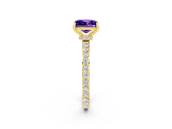 Yellow gold Princess Cut Tanzanite Pavé Engagement Ring with Round  Accents and Prong Setting