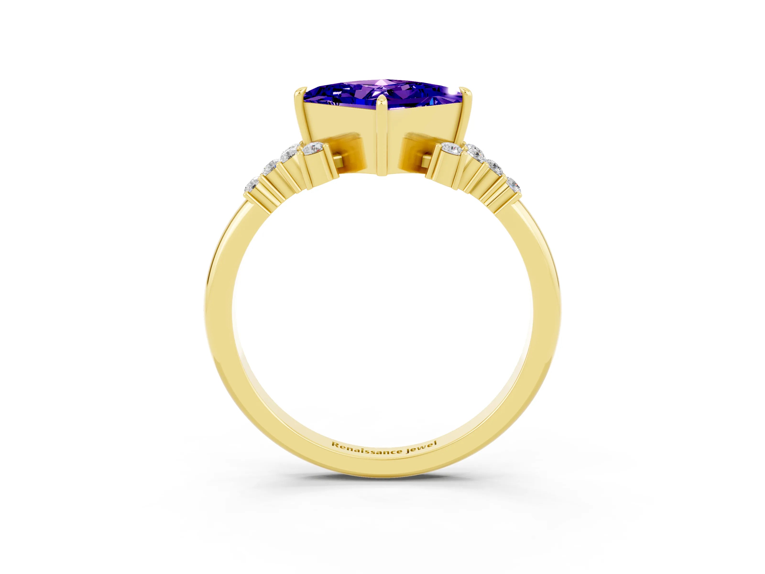 Yellow gold Princess Cut Tanzanite Ring with Side Stones and Four-Prong Setting_39
