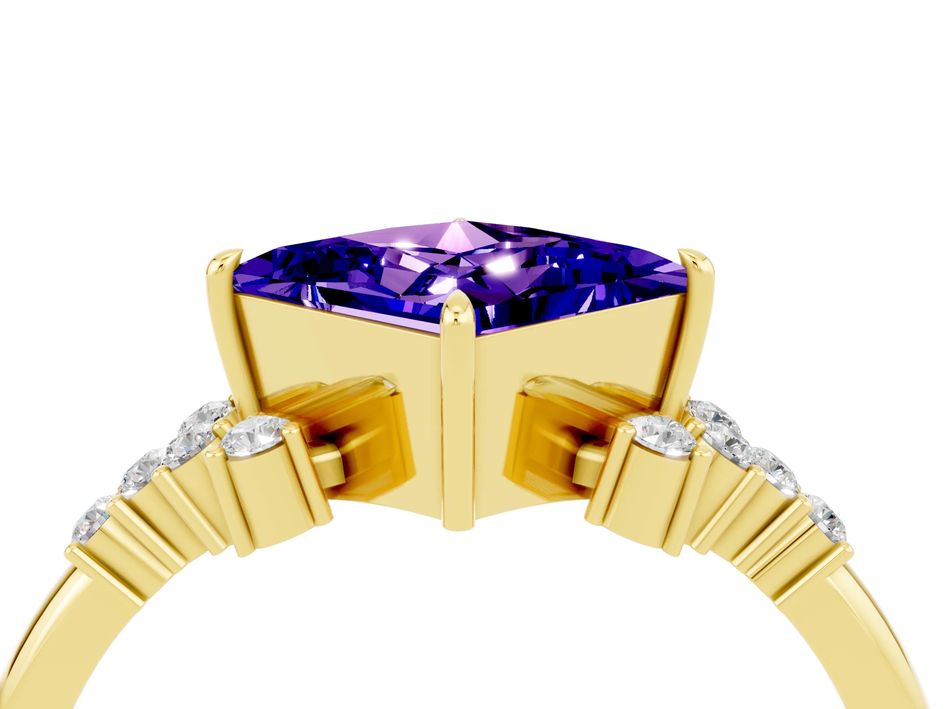 Yellow gold Princess Cut Tanzanite Ring with Side Stones and Four-Prong Setting_40