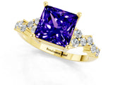 Yellow gold Princess Cut Tanzanite Scattered Round Accent Ring with Prong Setting_31