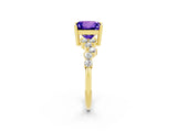 Yellow gold Princess Cut Tanzanite Scattered Round Accent Ring with Prong Setting_32