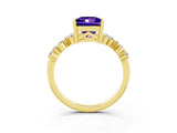 Yellow gold Princess Cut Tanzanite Scattered Round Accent Ring with Prong Setting_33