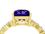 Yellow gold Princess Cut Tanzanite Scattered Round Accent Ring with Prong Setting_34