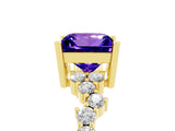 Yellow gold Princess Cut Tanzanite Scattered Round Accent Ring with Prong Setting_35