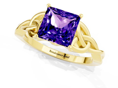 Yellow gold Princess Cut Tanzanite Solitaire Celtic Knot Ring with Four-Prong Setting_13