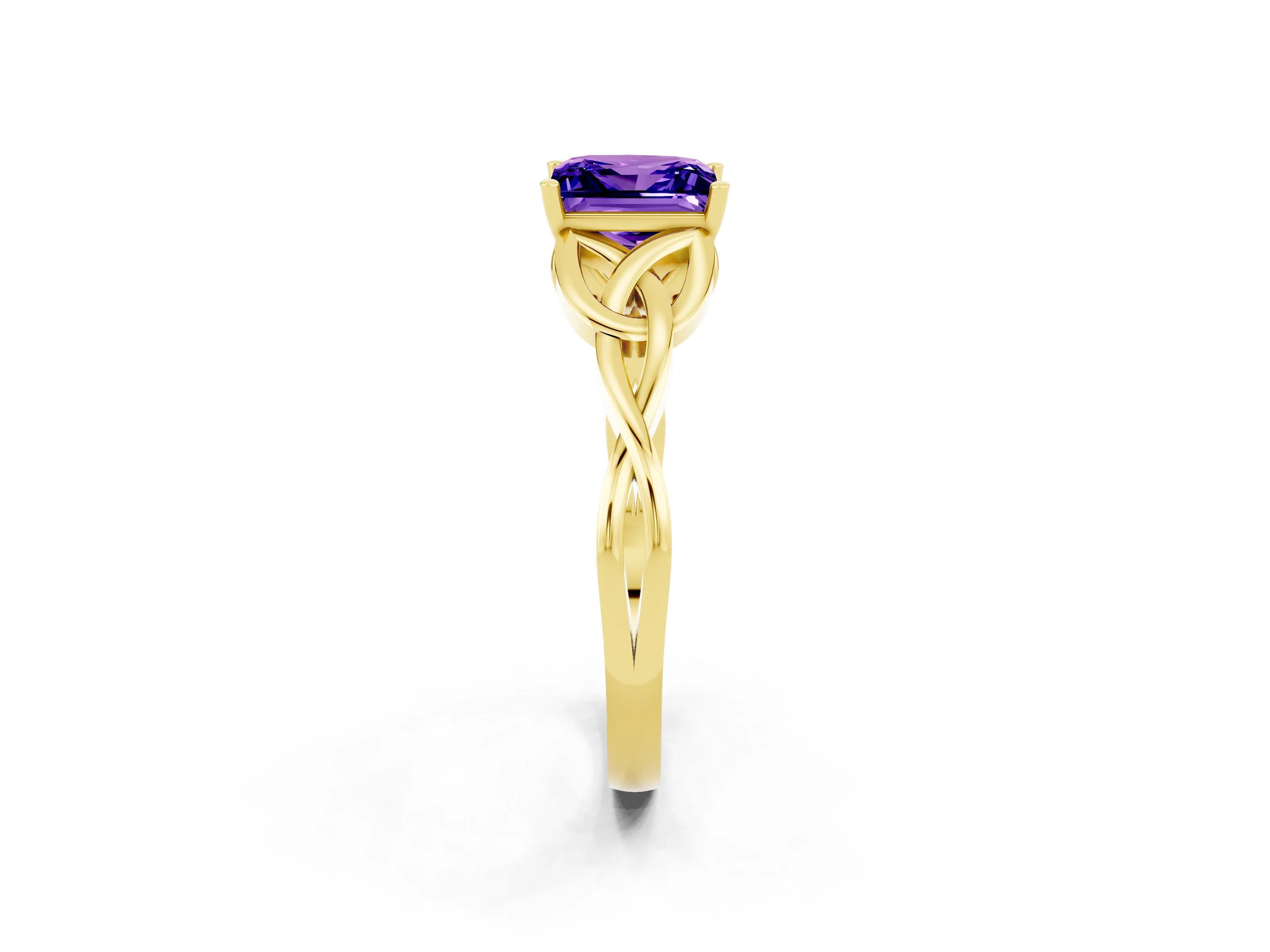 Yellow gold Princess Cut Tanzanite Solitaire Celtic Knot Ring with Four-Prong Setting_14