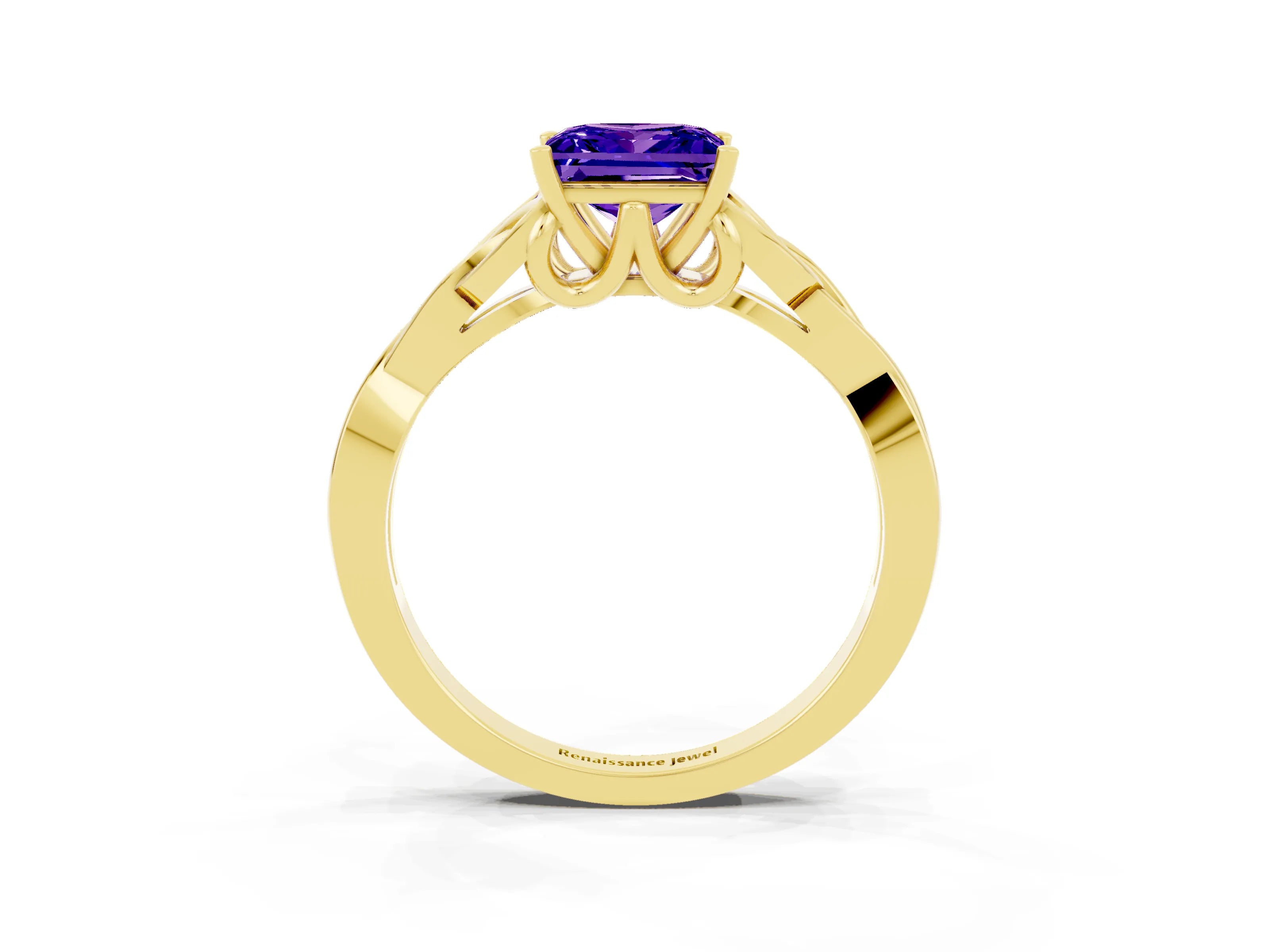 Yellow gold Princess Cut Tanzanite Solitaire Celtic Knot Ring with Four-Prong Setting_15