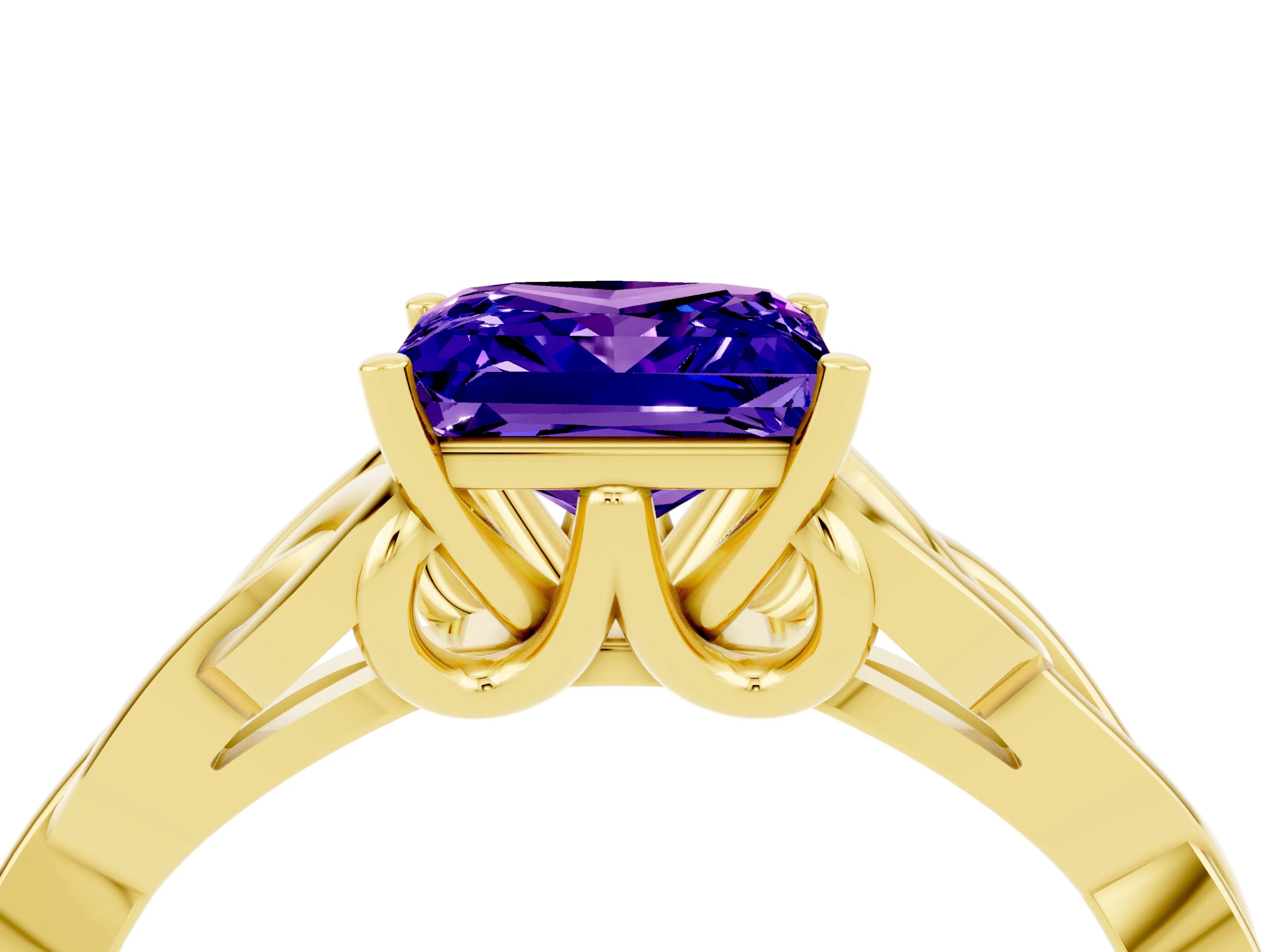 Yellow gold Princess Cut Tanzanite Solitaire Celtic Knot Ring with Four-Prong Setting_16