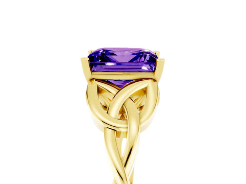 Yellow gold Princess Cut Tanzanite Solitaire Celtic Knot Ring with Four-Prong Setting_17
