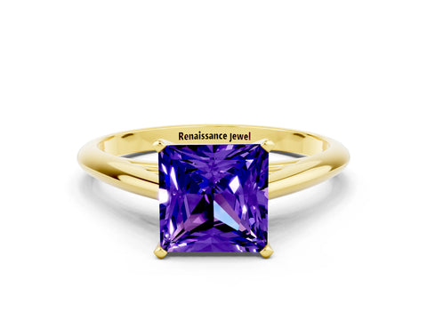 Yellow gold Princess Cut Tanzanite Solitaire Engagement Ring with Cathedral Setting and Four-Prong Mount_12