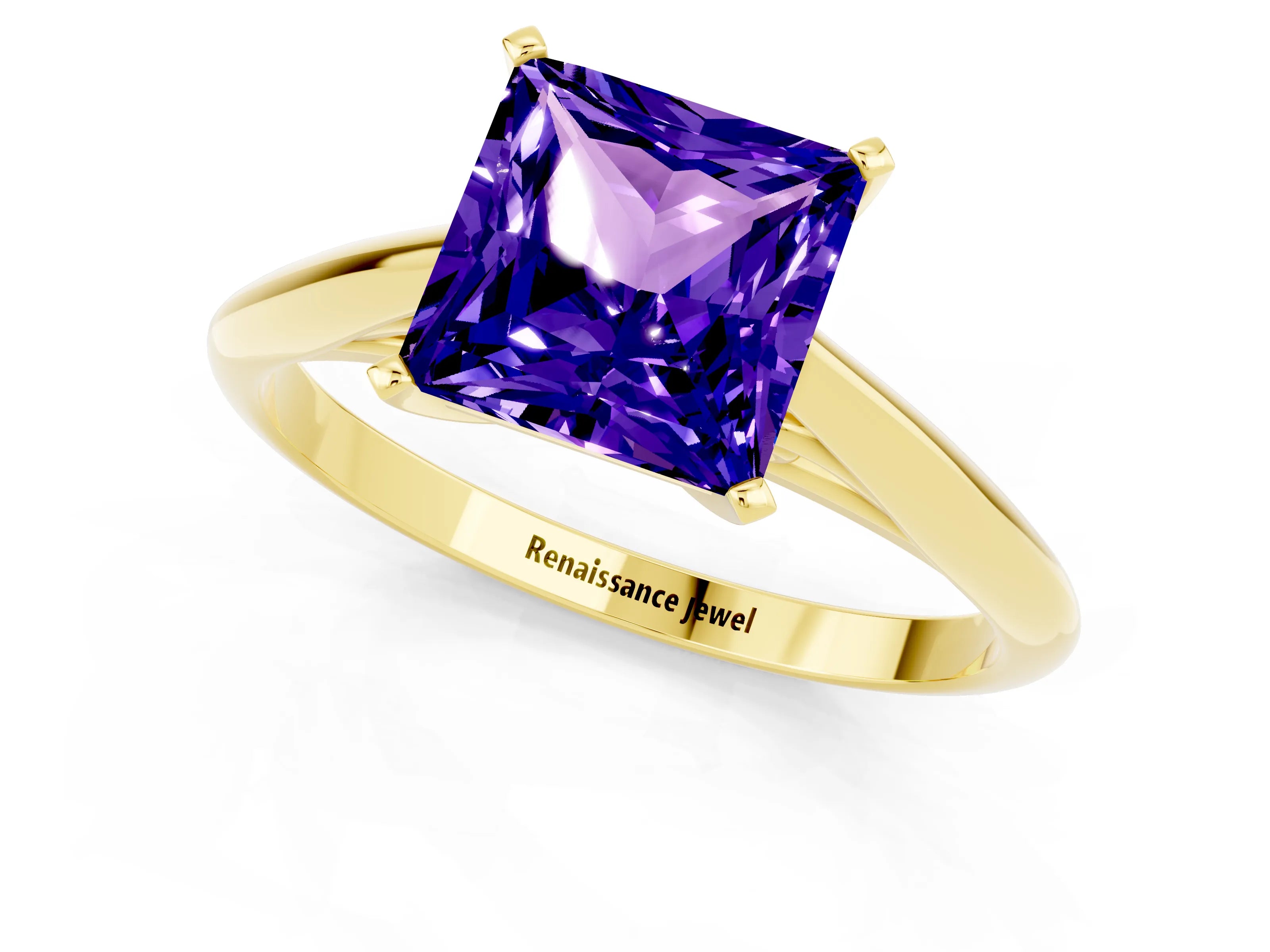 Yellow gold Princess Cut Tanzanite Solitaire Engagement Ring with Cathedral Setting and Four-Prong Mount_13