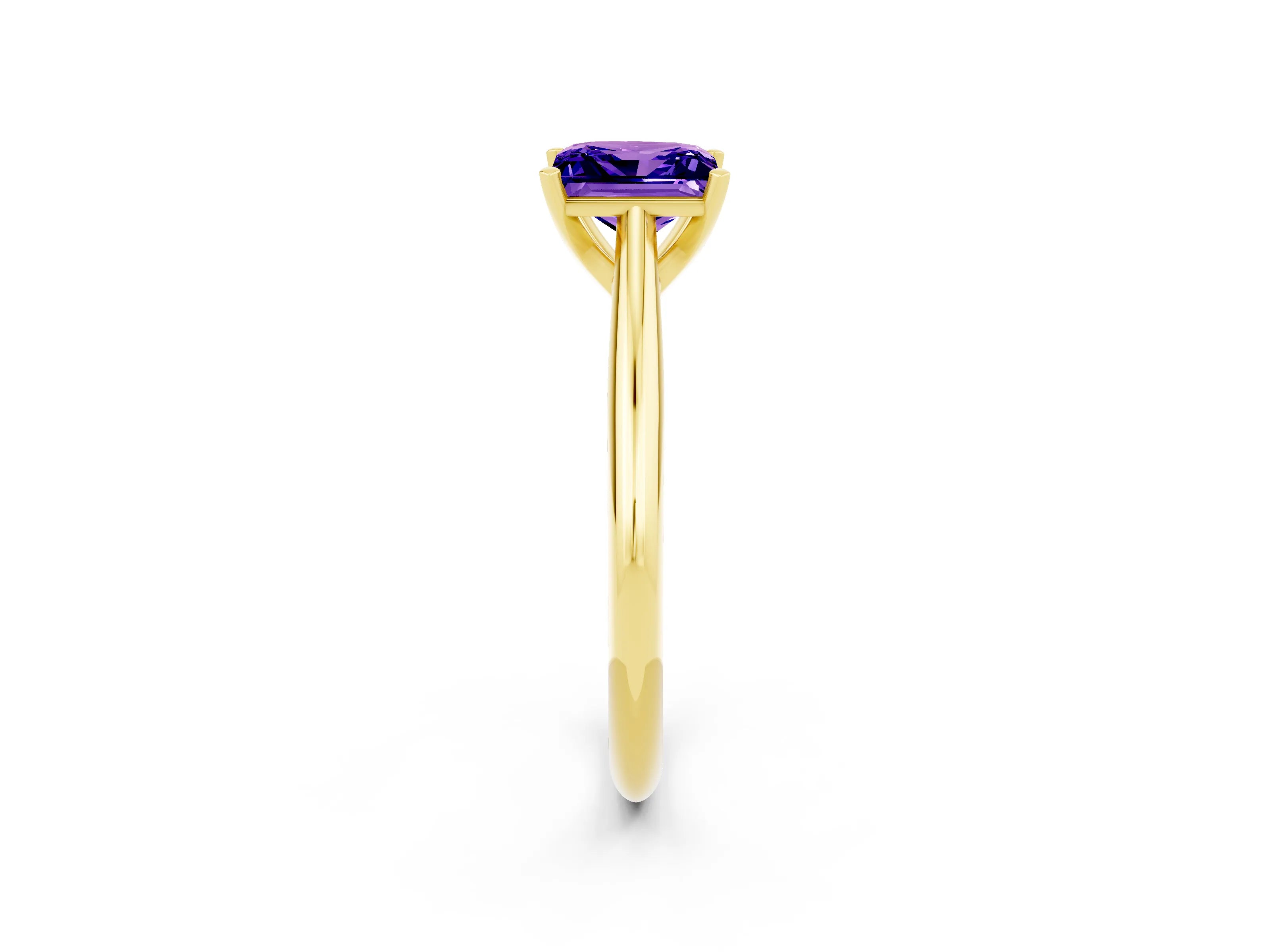 Yellow gold Princess Cut Tanzanite Solitaire Engagement Ring with Cathedral Setting and Four-Prong Mount_14