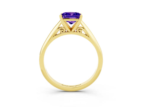 Yellow gold Princess Cut Tanzanite Solitaire Engagement Ring with Cathedral Setting and Four-Prong Mount_15
