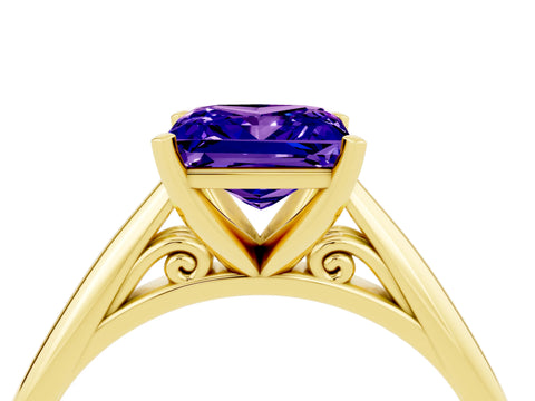 Yellow gold Princess Cut Tanzanite Solitaire Engagement Ring with Cathedral Setting and Four-Prong Mount_16