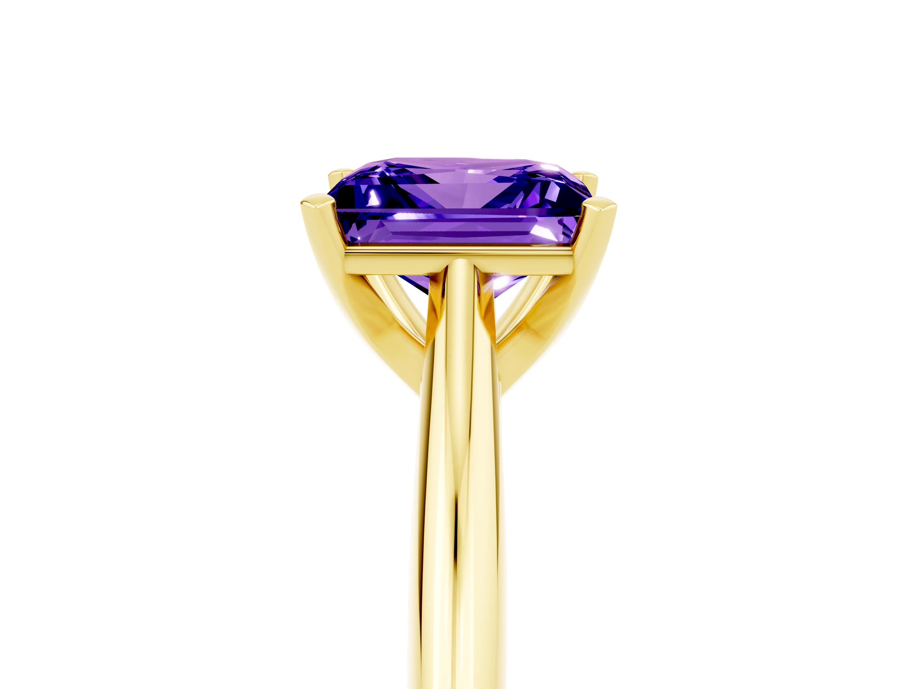 Yellow gold Princess Cut Tanzanite Solitaire Engagement Ring with Cathedral Setting and Four-Prong Mount_17
