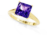 Yellow gold Princess Cut Tanzanite Solitaire Engagement Ring with Cathedral Setting and Four-Prong Mount_67
