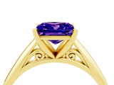 Yellow gold Princess Cut Tanzanite Solitaire Engagement Ring with Cathedral Setting and Four-Prong Mount_70