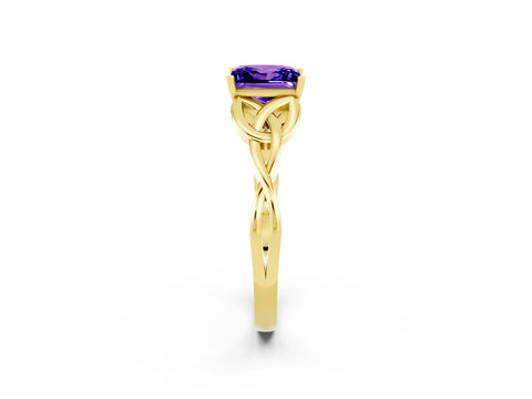 Yellow gold Princess Cut Tanzanite Solitaire Engagement Ring with Celtic Knot Band and Four-Prong Setting_2