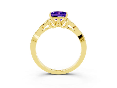 Yellow gold Princess Cut Tanzanite Solitaire Engagement Ring with Celtic Knot Band and Four-Prong Setting_3