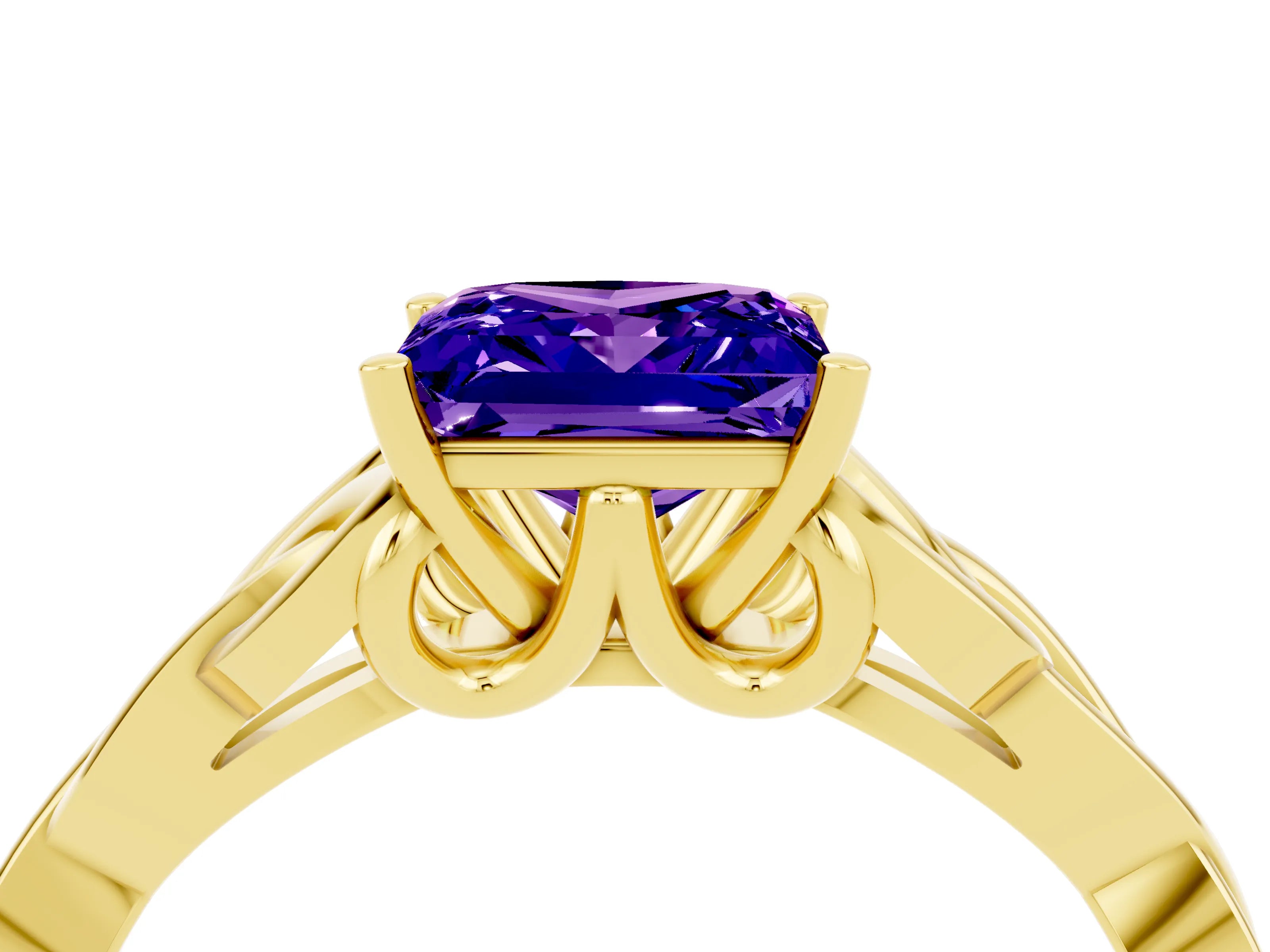 Yellow gold Princess Cut Tanzanite Solitaire Engagement Ring with Celtic Knot Band and Four-Prong Setting_4