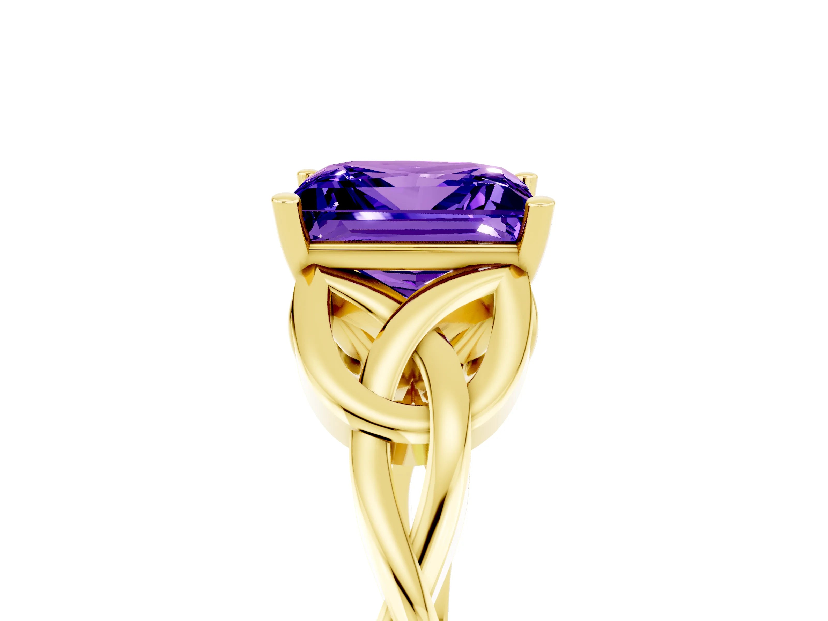 Yellow gold Princess Cut Tanzanite Solitaire Engagement Ring with Celtic Knot Band and Four-Prong Setting_5