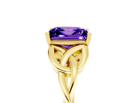 Yellow gold Princess Cut Tanzanite Solitaire Engagement Ring with Celtic Knot Band and Four-Prong Setting_5
