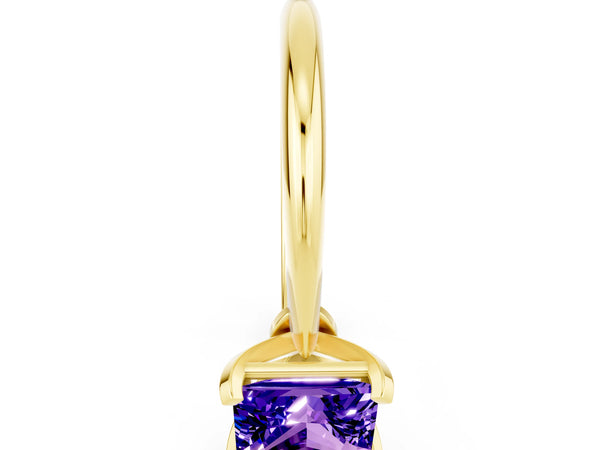 Yellow gold Princess Cut Tanzanite Solitaire Engagement Ring with Classic Band and Four-Prong Setting