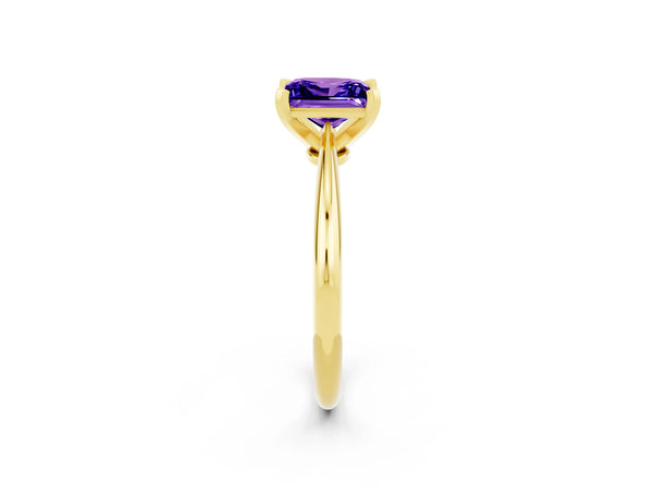 Yellow gold Princess Cut Tanzanite Solitaire Engagement Ring with Classic Band and Four-Prong Setting