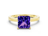 Yellow gold Princess Cut Tanzanite Solitaire Engagement Ring with Classic Band and Four-Prong Setting_24