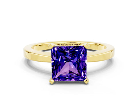 Yellow gold Princess Cut Tanzanite Solitaire Engagement Ring with Classic Band and Four-Prong Setting_24