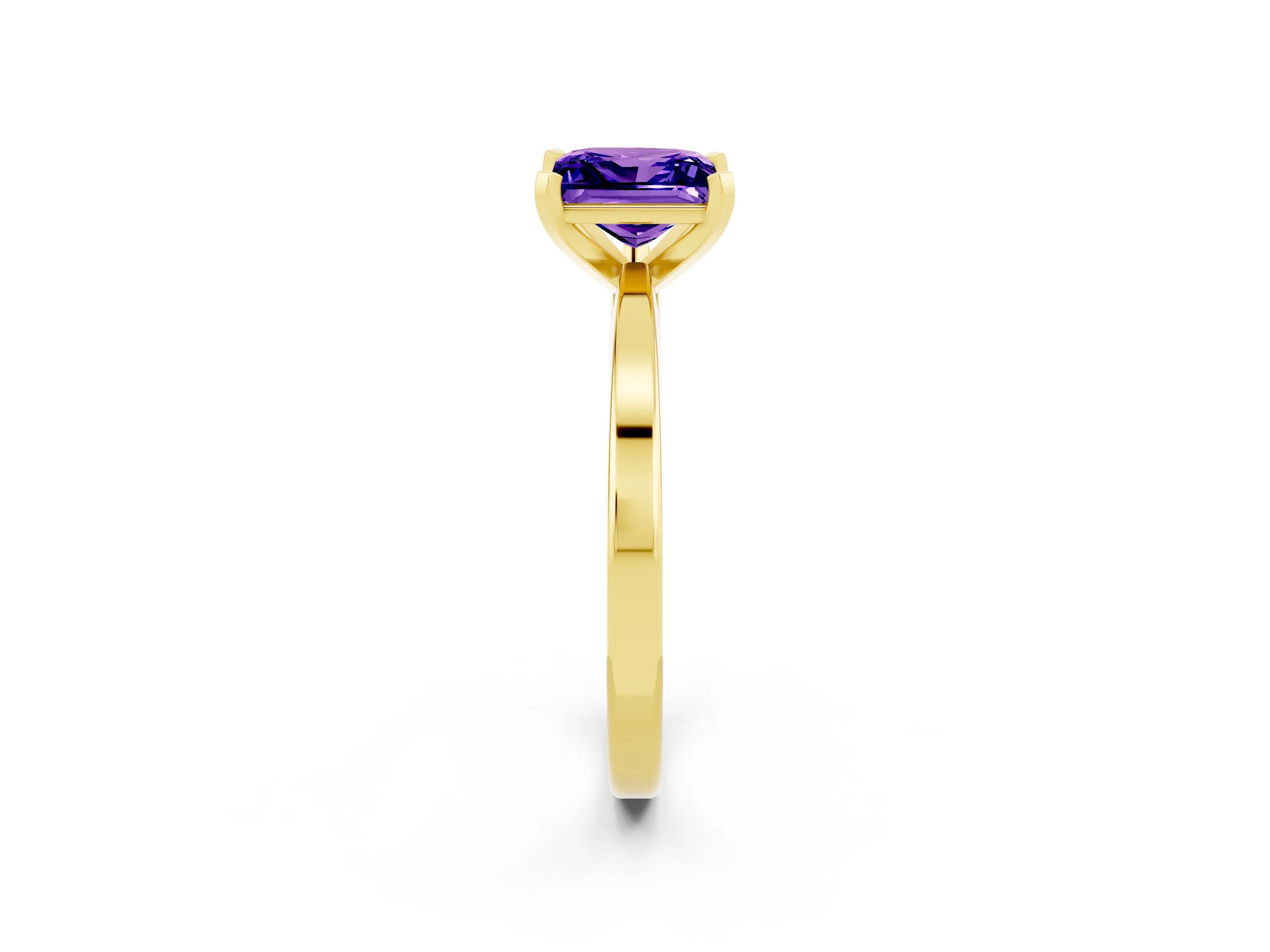Yellow gold Princess Cut Tanzanite Solitaire Engagement Ring with Classic Band and Four-Prong Setting_26