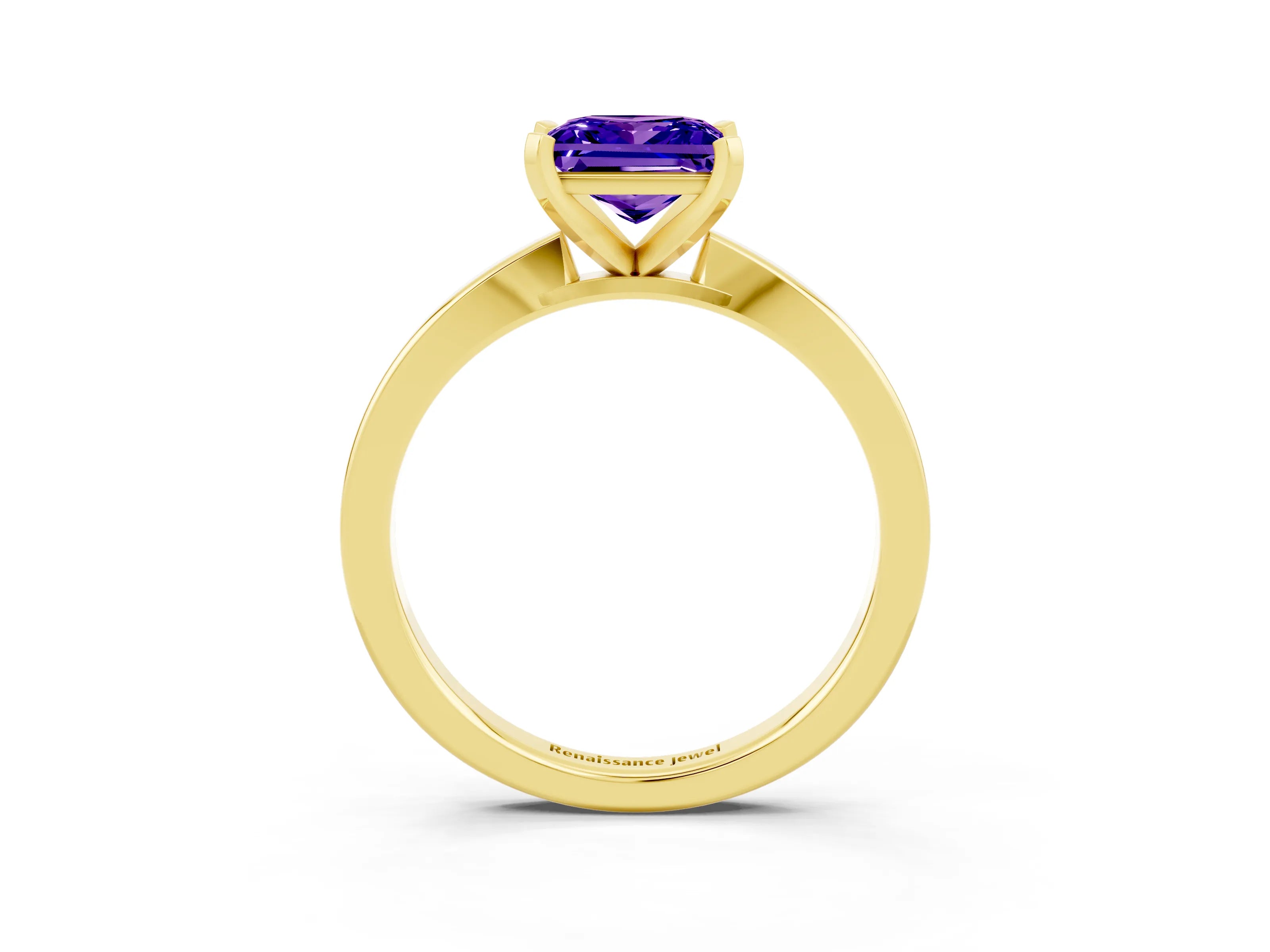 Yellow gold Princess Cut Tanzanite Solitaire Engagement Ring with Classic Band and Four-Prong Setting_27