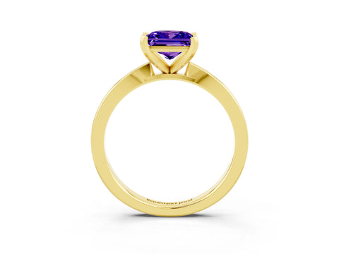 Yellow gold Princess Cut Tanzanite Solitaire Engagement Ring with Classic Band and Four-Prong Setting_27