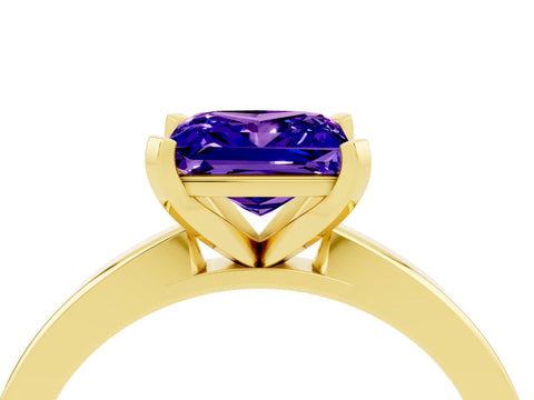 Yellow gold Princess Cut Tanzanite Solitaire Engagement Ring with Classic Band and Four-Prong Setting_28