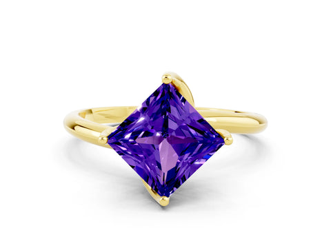 Yellow gold Princess Cut Tanzanite Solitaire Engagement Ring with Four-Prong Setting and Classic Band_12