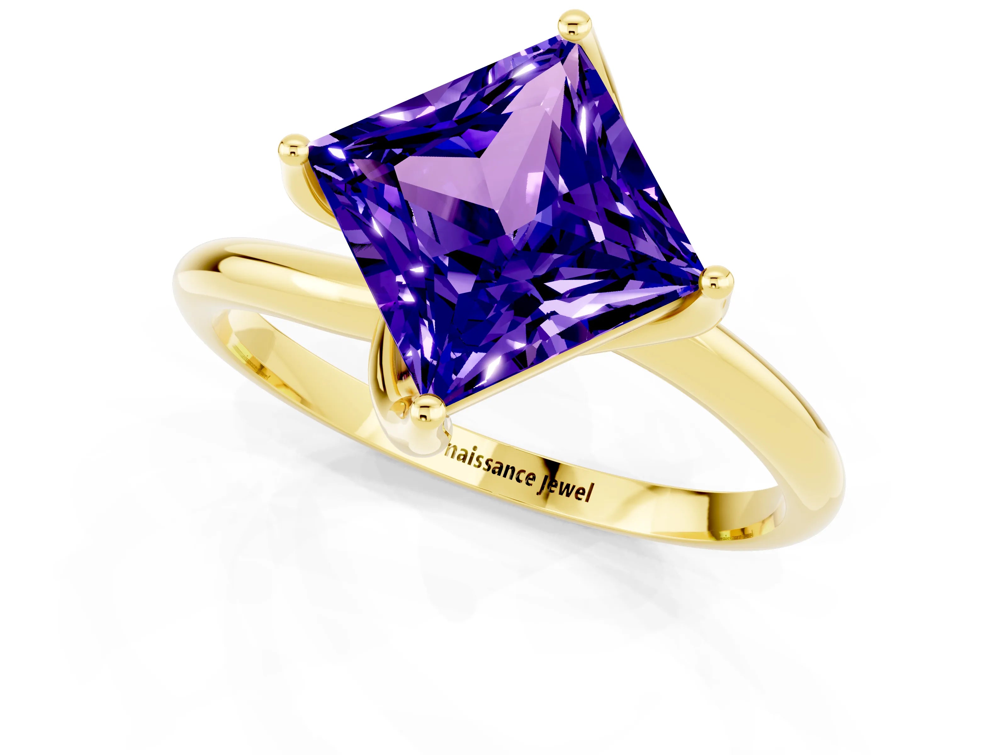 Yellow gold Princess Cut Tanzanite Solitaire Engagement Ring with Four-Prong Setting and Classic Band_13