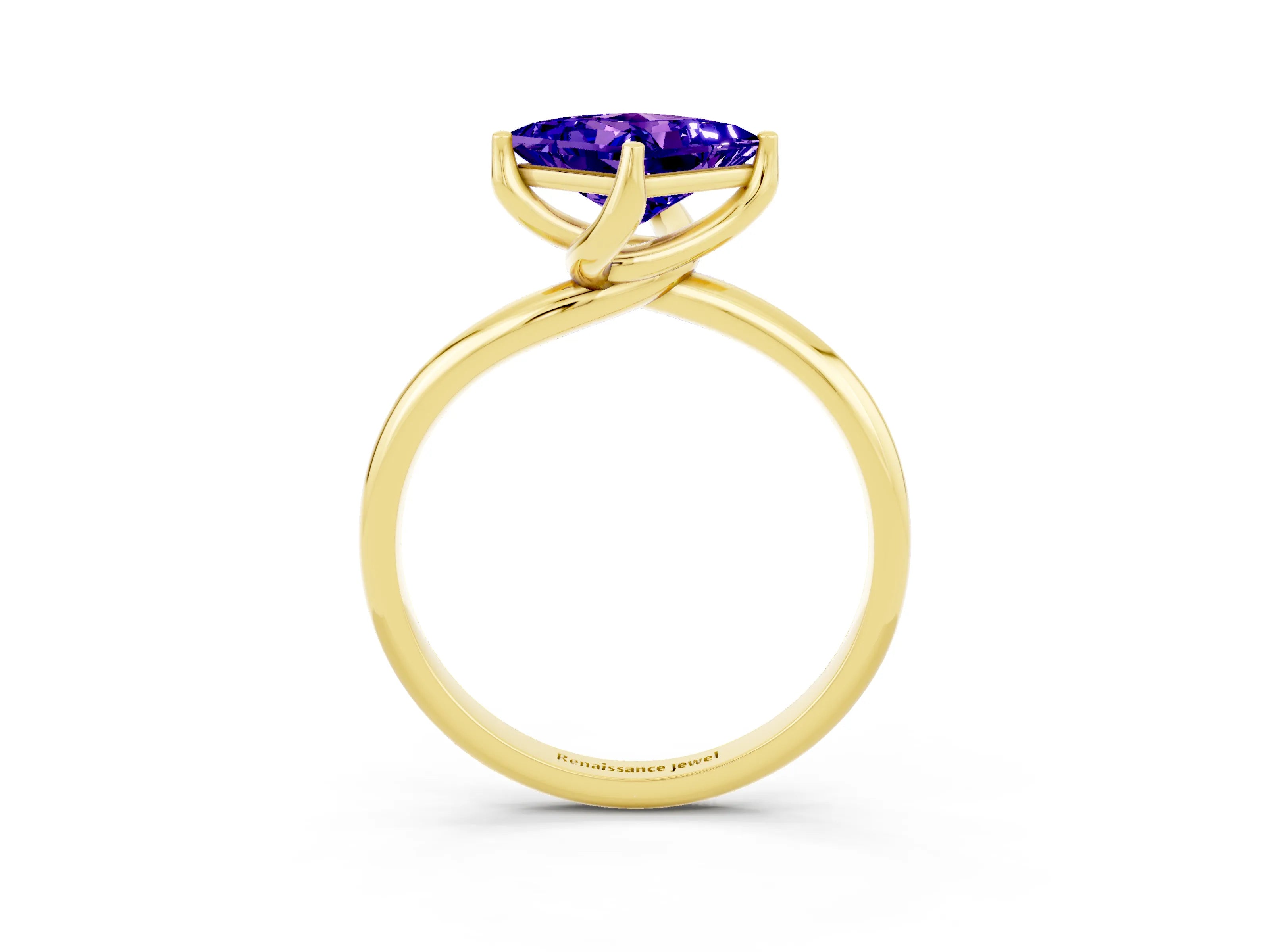 Yellow gold Princess Cut Tanzanite Solitaire Engagement Ring with Four-Prong Setting and Classic Band_15