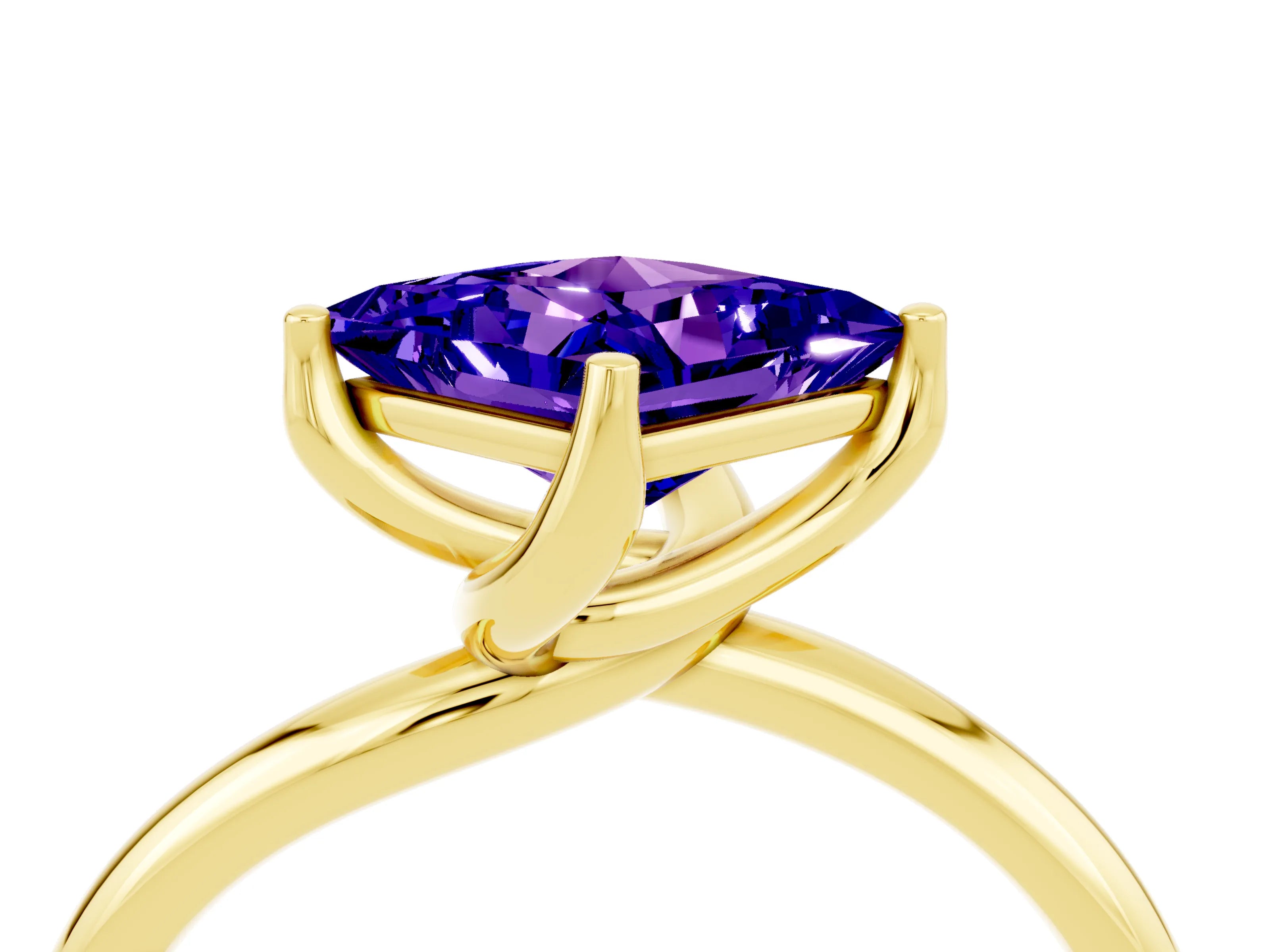 Yellow gold Princess Cut Tanzanite Solitaire Engagement Ring with Four-Prong Setting and Classic Band_16
