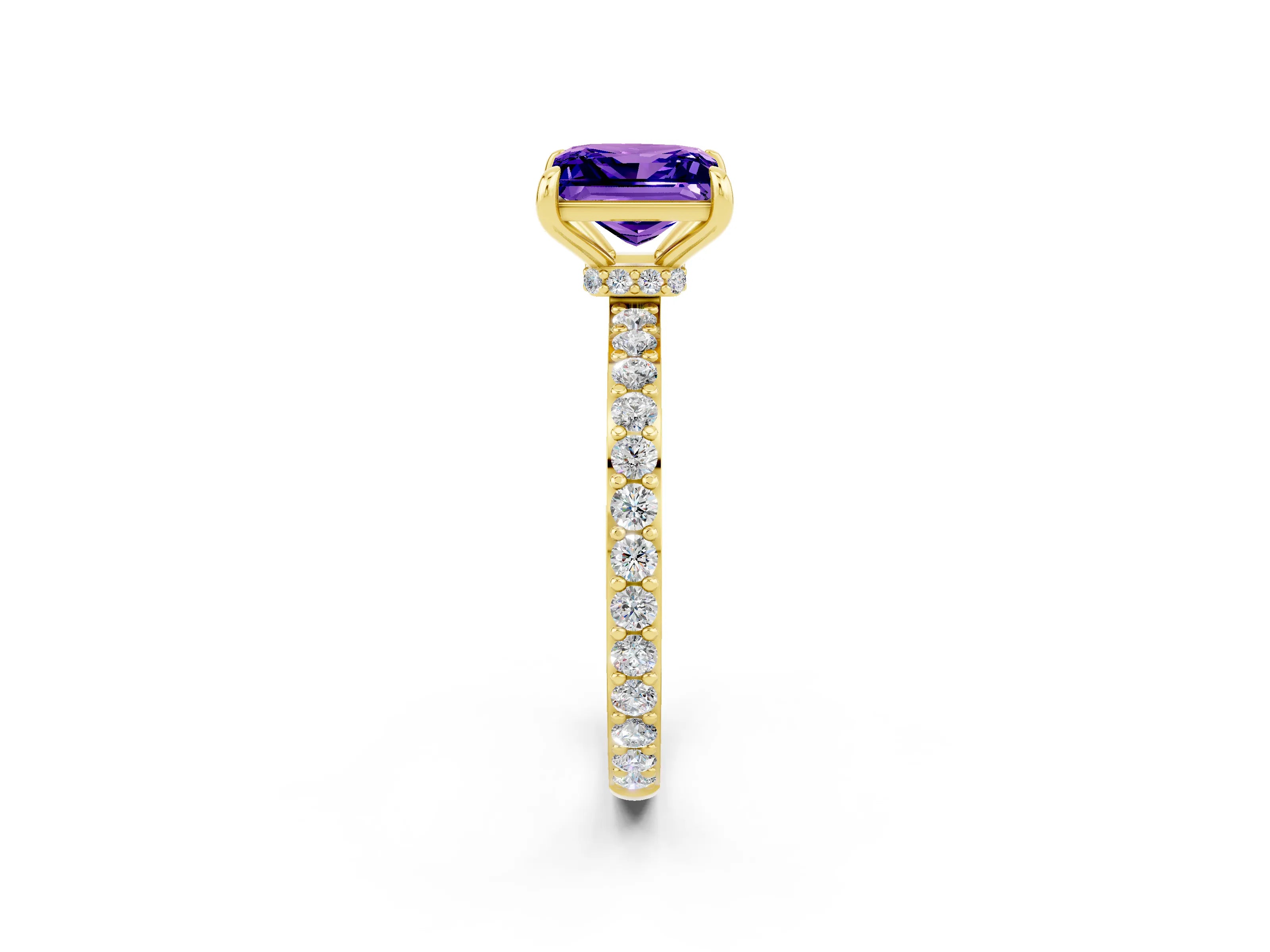 Yellow gold Princess Cut Tanzanite Solitaire Engagement Ring with Pavé Band and Four-Prong Setting_2