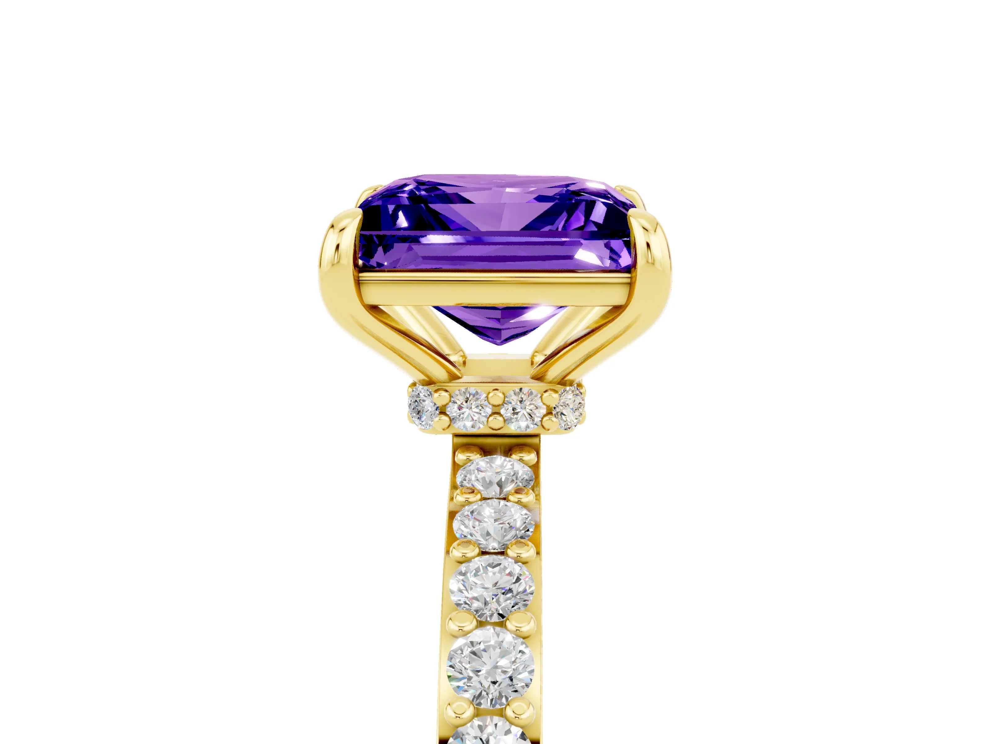Yellow gold Princess Cut Tanzanite Solitaire Engagement Ring with Pavé Band and Four-Prong Setting_5