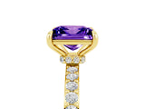 Yellow gold Princess Cut Tanzanite Solitaire Engagement Ring with Pavé Band and Four-Prong Setting_5
