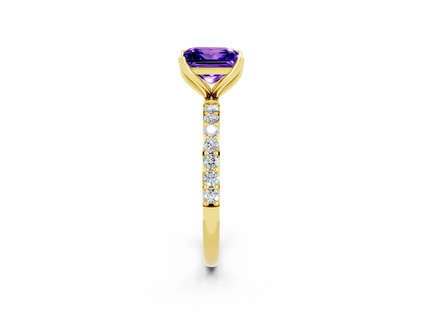 Yellow gold Princess Cut Tanzanite Solitaire Engagement Ring with Round  Pavé Band and Prong Setting
